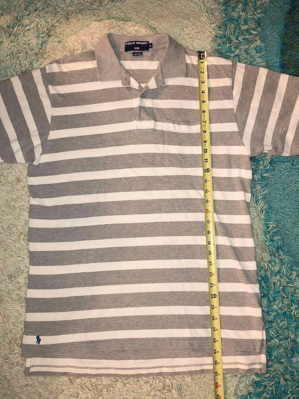 Ralph Lauren Polo Sport Gray and White Striped Short-Sleeve Polo